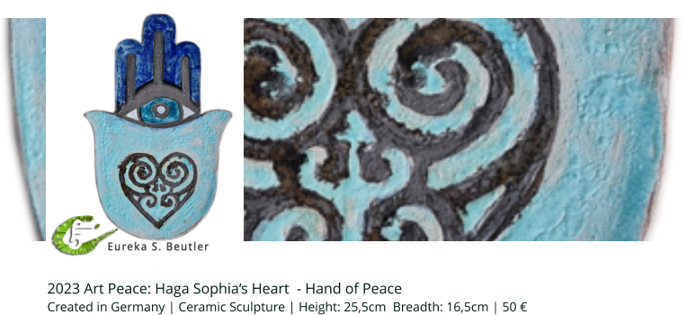 Datenschutz 2023 Art Peace: Haga Sophia‘s Heart  - Hand of Peace    Created in Germany | Ceramic Sculpture | Height: 25,5cm  Breadth: 16,5cm | 50 €