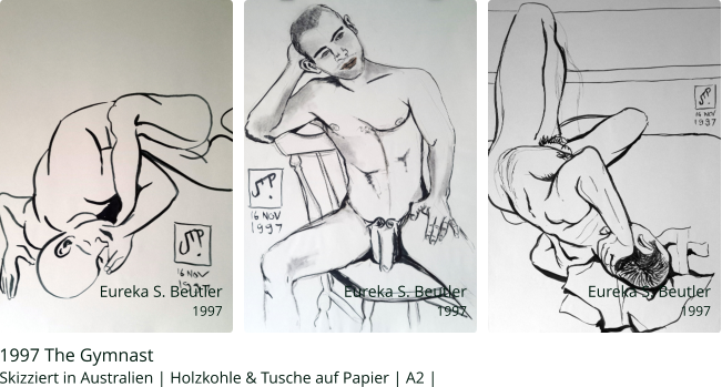 1997 The Gymnast Skizziert in Australien | Holzkohle & Tusche auf Papier | A2 |    Eureka S. Beutler 1997  Eureka S. Beutler 1997 Eureka S. Beutler 1997