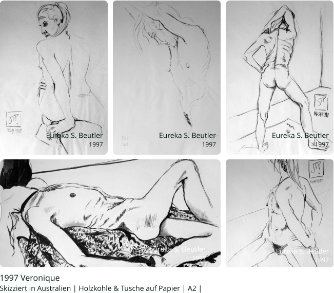 1997 Veronique Skizziert in Australien | Holzkohle & Tusche auf Papier | A2 |    Eureka S. Beutler 1997 Eureka S. Beutler 1997  Eureka S. Beutler 1997 Eureka S. Beutler 1997 Eureka S. Beutler 1997